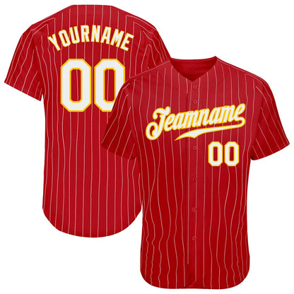Custom Baseball Jersey Personalized Red Gold Pinstripe Stitched