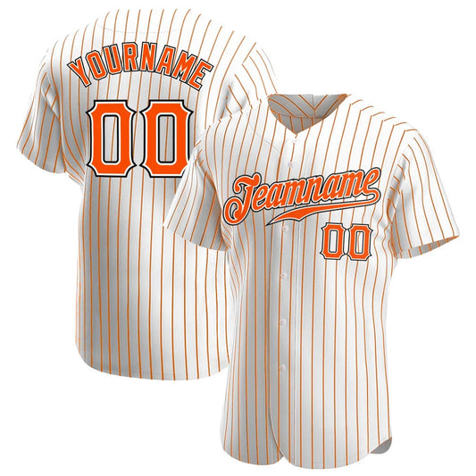 Custom Baseball Jersey White Orange Pinstripe Stitched