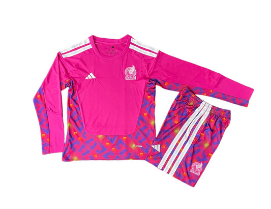 Youth Mexico Pink Long Sleeve Goalkeeper Jersey & Shorts Kids Kits