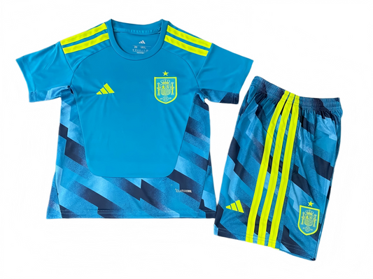 Youth Spain Blue Goalkeeper Jersey & Shorts Kids Kits