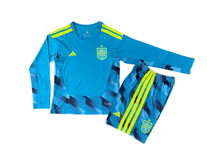 Youth Spain Blue Long Sleeve Goalkeeper Jersey & Shorts Kids Kits